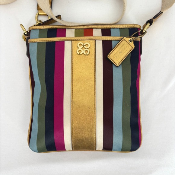 Coach Julia Legacy Striped Swingpack Crossbody Bag Gold Multicolor Eclectic - Picture 2 of 15